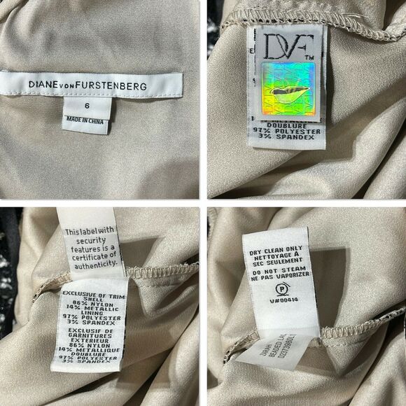 Diane von Furstenberg SZ 6 Dress Geometric Lace Lined Square Neck 3/4 Sleeve - Picture 10 of 10